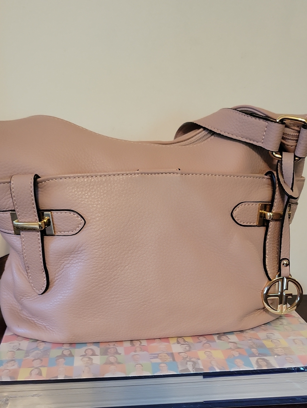 Giani Bernini Blush Pink Pebbled Leather Shoulder Bag with Gold Charm
